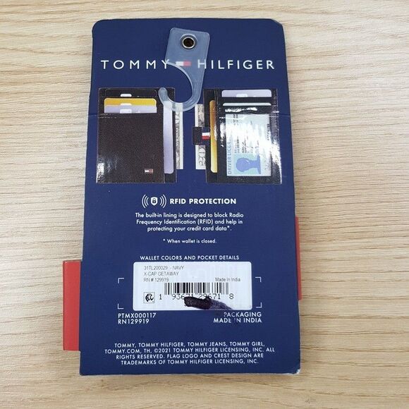 TOMMY HILFIGER Mens Black Leather Wallet Card Holder Low Profile RFID - Picture 3 of 4